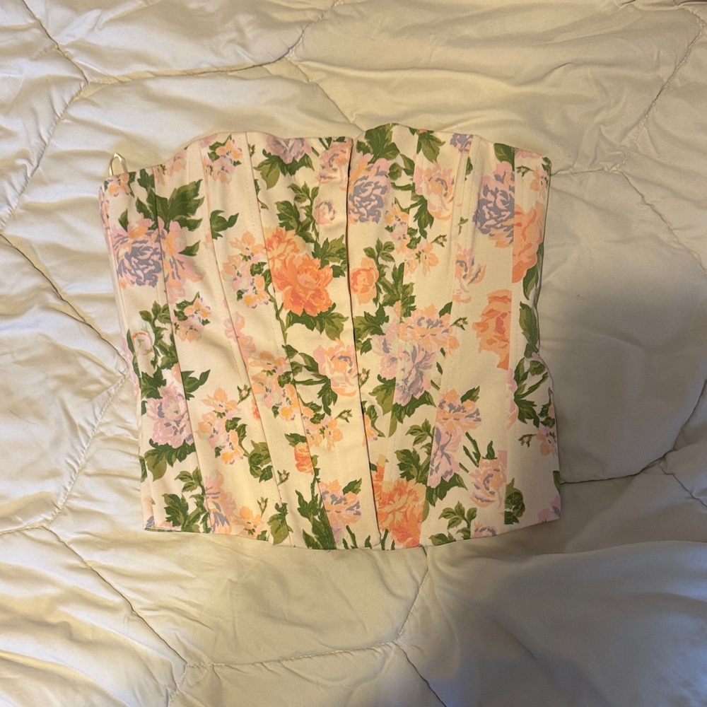 Zara Floral Corset Top - Pink, Orange, Green